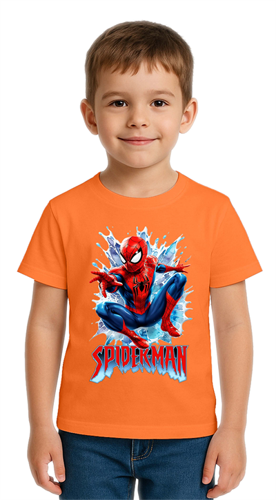 Unisex Spıderman baskılı Çocuk Tişört pamuklu penye kumaş