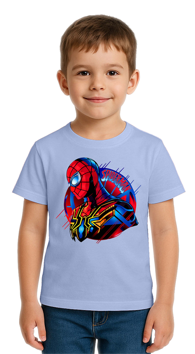 Unisex Spıderman baskılı Çocuk Tişört pamuklu penye kumaş