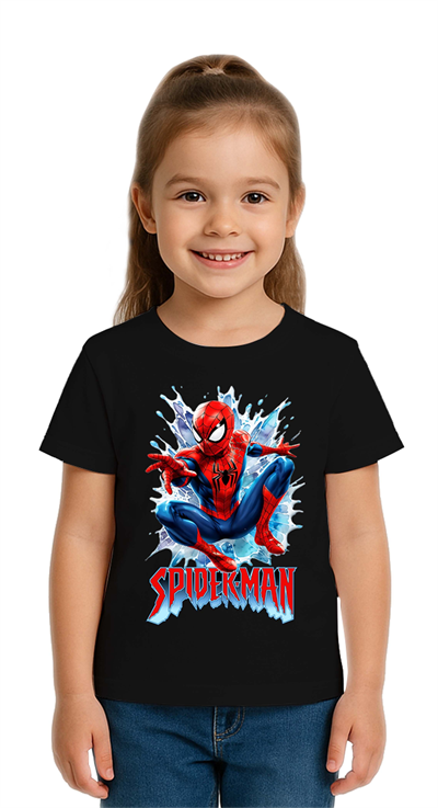 Unisex Spıderman baskılı Çocuk Tişört pamuklu penye kumaş