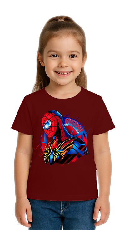 Unisex Spıderman baskılı Çocuk Tişört pamuklu penye kumaş