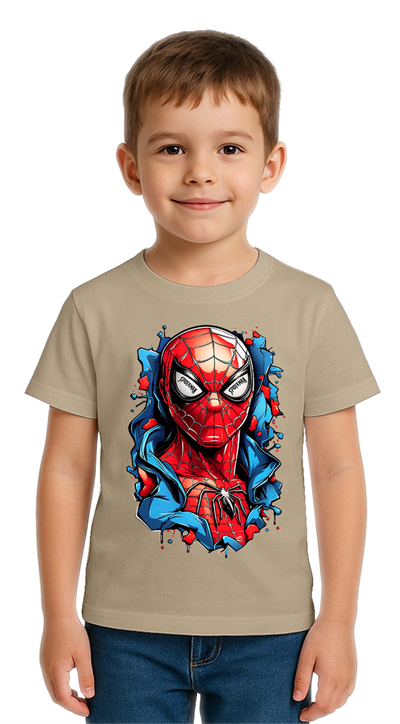 Unisex Spıderman baskılı Çocuk Tişört pamuklu penye kumaş