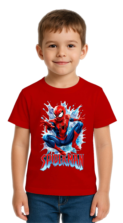 Unisex Spıderman baskılı Çocuk Tişört pamuklu penye kumaş