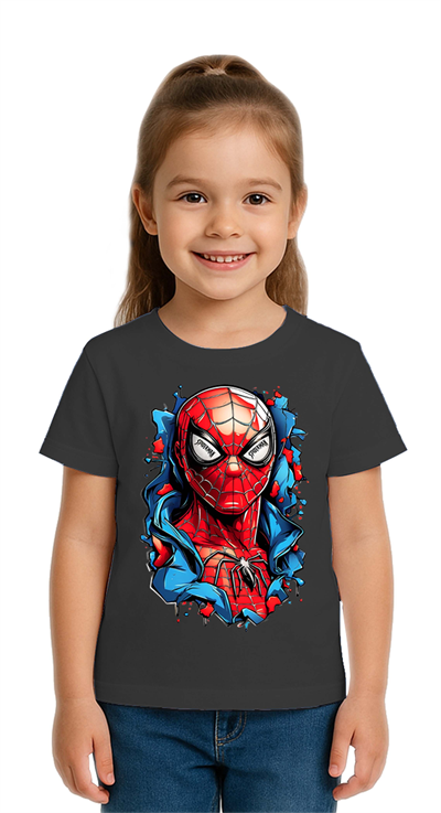 Unisex Spıderman baskılı Çocuk Tişört pamuklu penye kumaş
