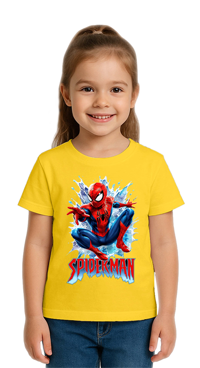 Unisex Spıderman baskılı Çocuk Tişört pamuklu penye kumaş