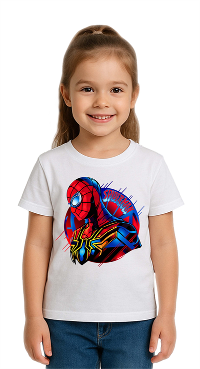 Unisex Spıderman baskılı Çocuk Tişört pamuklu penye kumaş