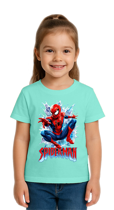 Unisex Spıderman baskılı Çocuk Tişört pamuklu penye kumaş