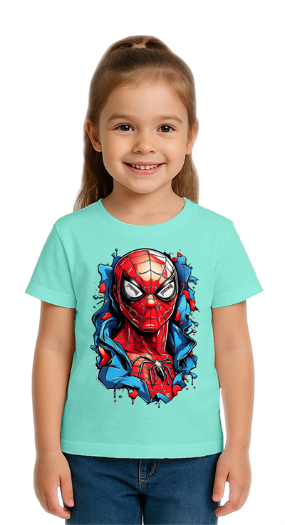 Unisex Spıderman baskılı Çocuk Tişört pamuklu penye kumaş