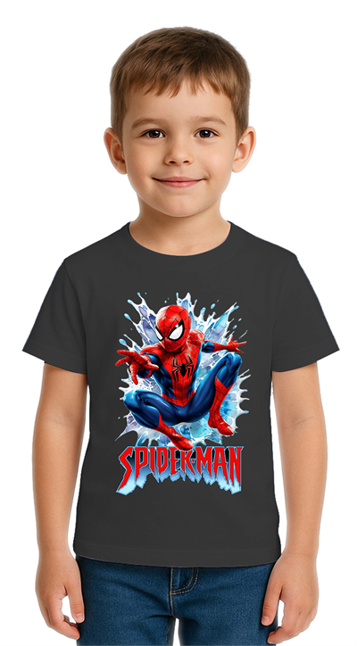 Unisex Spıderman baskılı Çocuk Tişört pamuklu penye kumaş