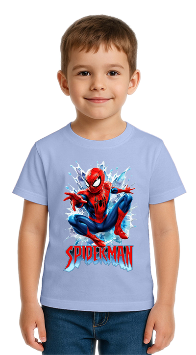 Unisex Spıderman baskılı Çocuk Tişört pamuklu penye kumaş