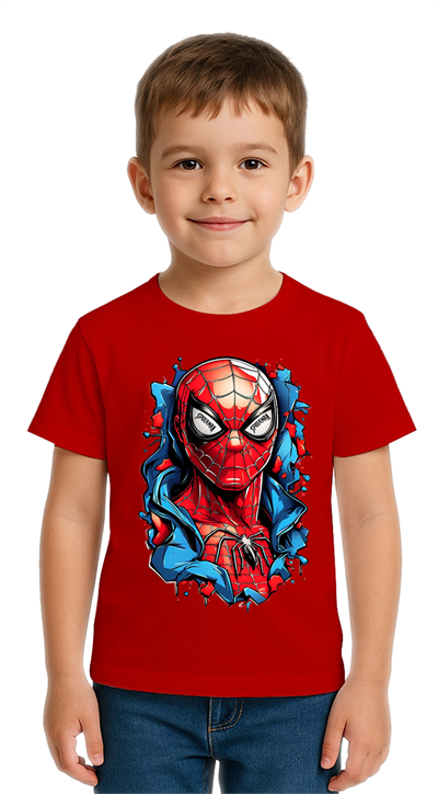 Unisex Spıderman baskılı Çocuk Tişört pamuklu penye kumaş