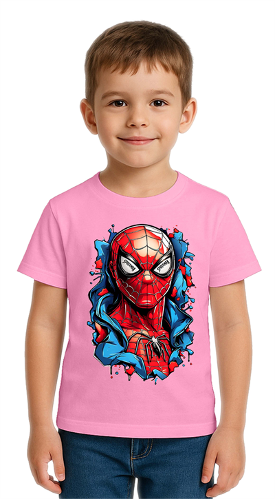 Unisex Spıderman baskılı Çocuk Tişört pamuklu penye kumaş