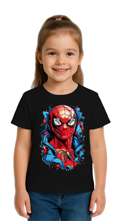 Unisex Spıderman baskılı Çocuk Tişört pamuklu penye kumaş