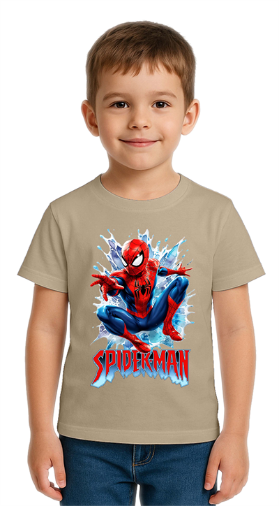 Unisex Spıderman baskılı Çocuk Tişört pamuklu penye kumaş