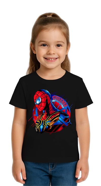 Unisex Spıderman baskılı Çocuk Tişört pamuklu penye kumaş