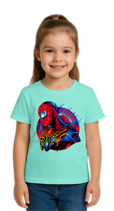 Unisex Spıderman baskılı Çocuk Tişört pamuklu penye kumaş