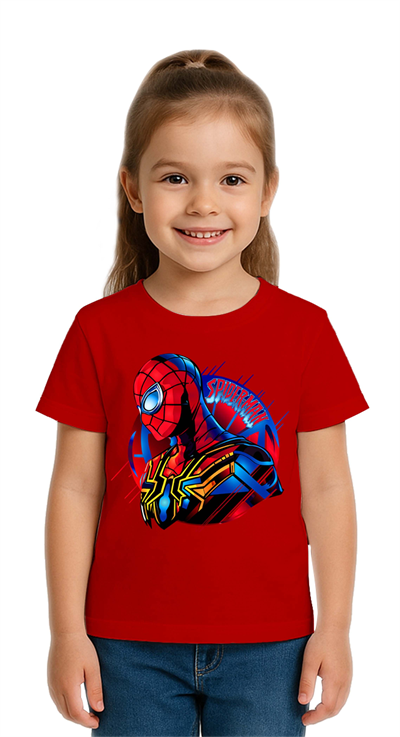 Unisex Spıderman baskılı Çocuk Tişört pamuklu penye kumaş