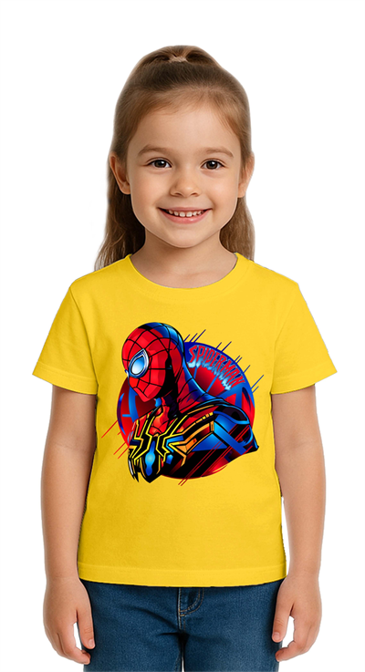 Unisex Spıderman baskılı Çocuk Tişört pamuklu penye kumaş