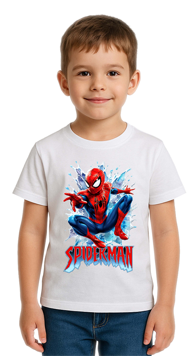 Unisex Spıderman baskılı Çocuk Tişört pamuklu penye kumaş