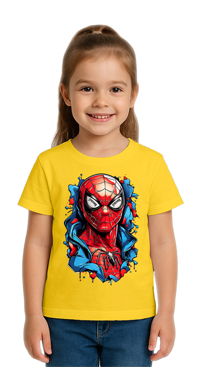 Unisex Spıderman baskılı Çocuk Tişört pamuklu penye kumaş
