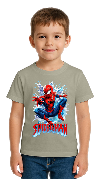 Unisex Spıderman baskılı Çocuk Tişört pamuklu penye kumaş