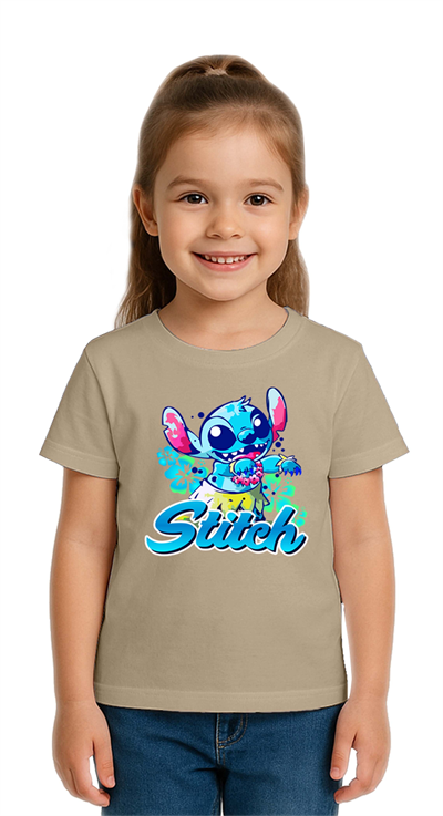 Unisex Stich Baskılı Çocuk Tişört pamuklu penye kumaş