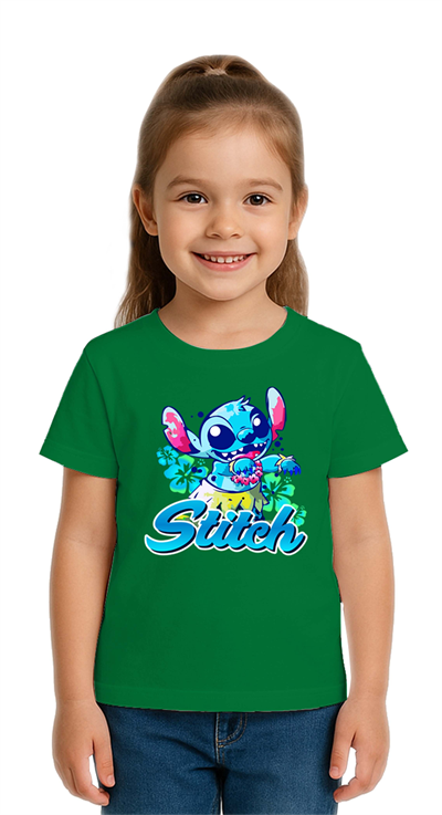 Unisex Stich Baskılı Çocuk Tişört pamuklu penye kumaş