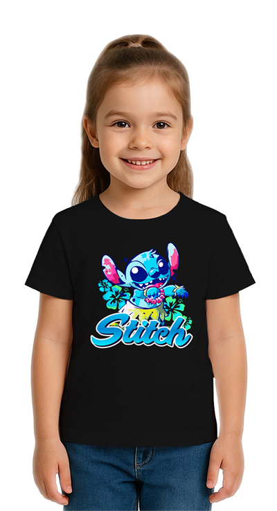 Unisex Stich Baskılı Çocuk Tişört pamuklu penye kumaş