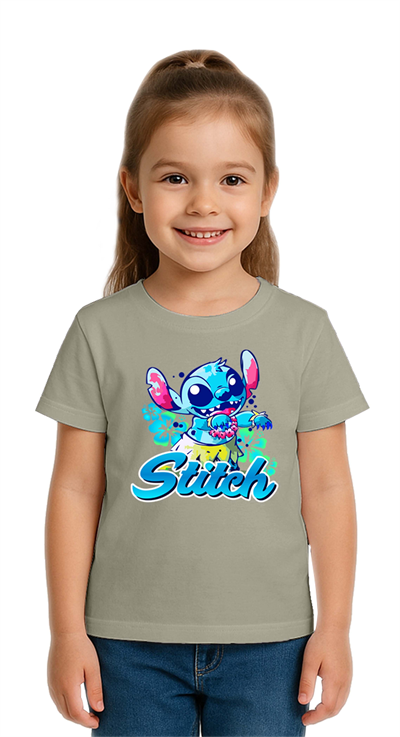 Unisex Stich Baskılı Çocuk Tişört pamuklu penye kumaş