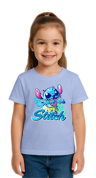 Unisex Stich Baskılı Çocuk Tişört pamuklu penye kumaş