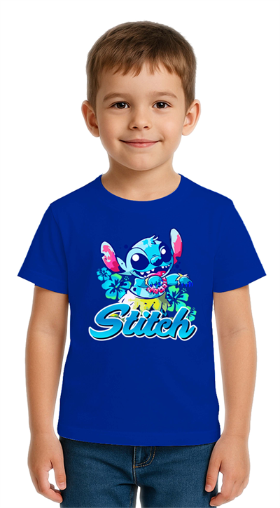 Unisex Stich Baskılı Çocuk Tişört pamuklu penye kumaş