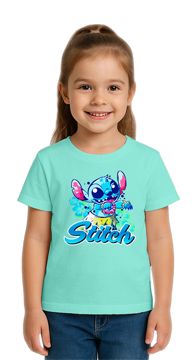 Unisex Stich Baskılı Çocuk Tişört pamuklu penye kumaş