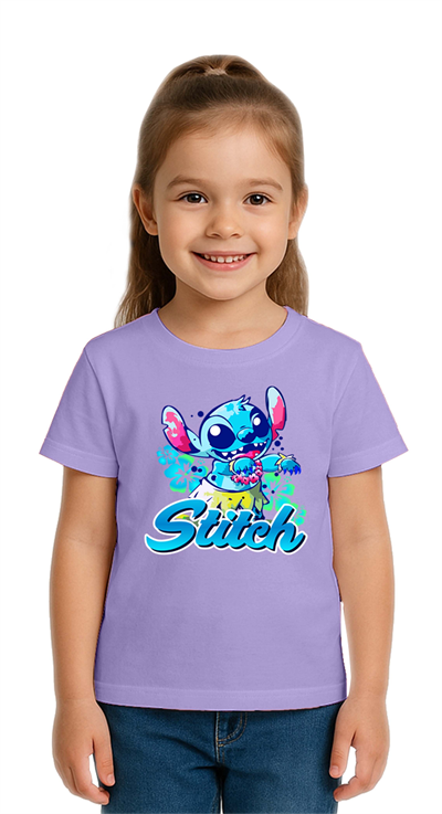 Unisex Stich Baskılı Çocuk Tişört pamuklu penye kumaş