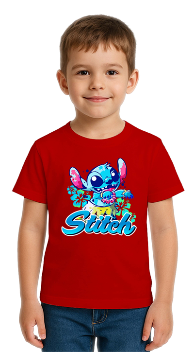 Unisex Stich Baskılı Çocuk Tişört pamuklu penye kumaş