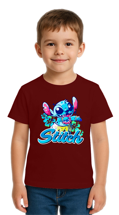 Unisex Stich Baskılı Çocuk Tişört pamuklu penye kumaş