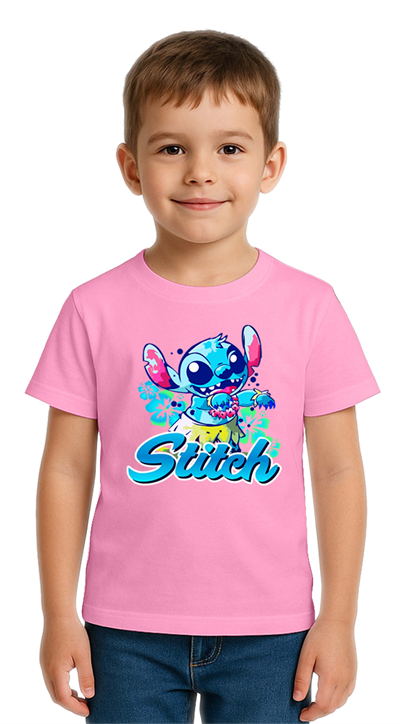 Unisex Stich Baskılı Çocuk Tişört pamuklu penye kumaş