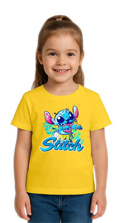 Unisex Stich Baskılı Çocuk Tişört pamuklu penye kumaş