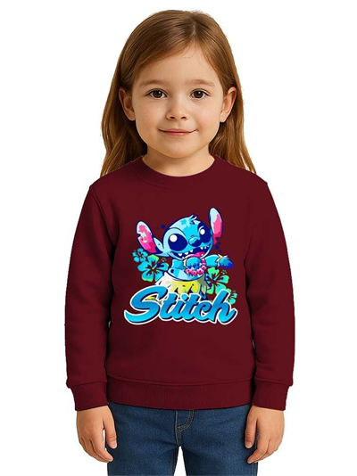 Unisex Stitch Baskılı Çocuk Swaetshirt 3 İplik Şardonlu