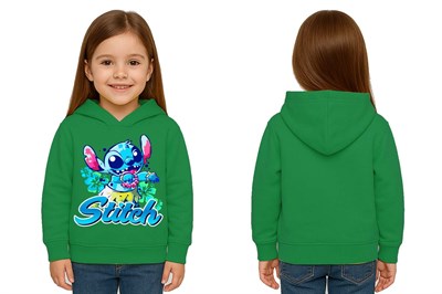 Unisex Stitch Baskılı Çocuk Swaetshirt  Baskılı Kapüşonlu 3 İplik Şardonlu