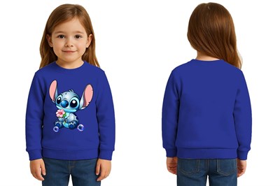 Unisex Stitch Baskılı Çocuk Swaetshirt 3 İplik Şardonlu