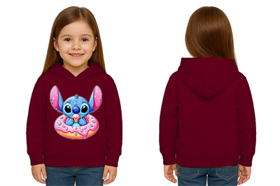 Unisex Stitch Baskılı Çocuk Swaetshirt Baskılı Kapüşonlu 3 İplik Şardonlu