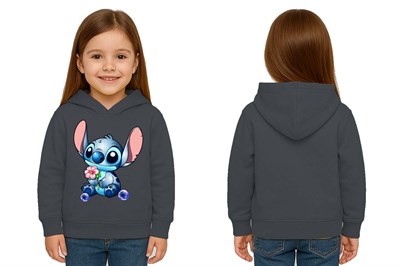 Unisex Stitch Baskılı Çocuk Swaetshirt Baskılı Kapüşonlu 3 İplik Şardonlu