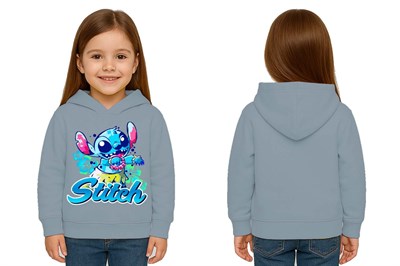 Unisex Stitch Baskılı Çocuk Swaetshirt  Baskılı Kapüşonlu 3 İplik Şardonlu