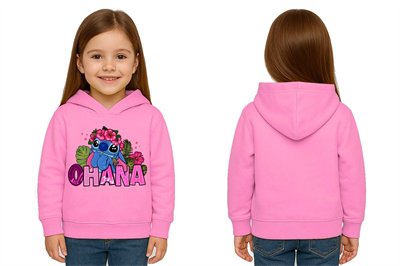Unisex Stitch Baskılı Çocuk Swaetshirt Baskılı Kapüşonlu 3 İplik Şardonlu