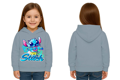 Unisex Stitch Baskılı Çocuk Swaetshirt  Baskılı Kapüşonlu 3 İplik Şardonlu