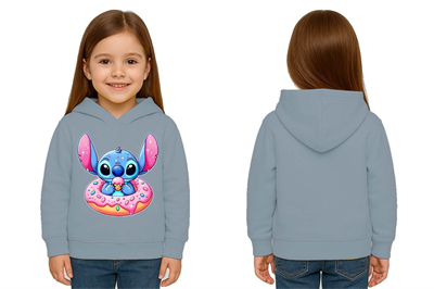 Unisex Stitch Baskılı Çocuk Swaetshirt Baskılı Kapüşonlu 3 İplik Şardonlu