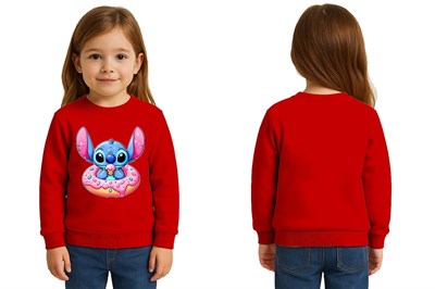 Unisex Stitch Baskılı Çocuk Swaetshirt 3 İplik Şardonlu