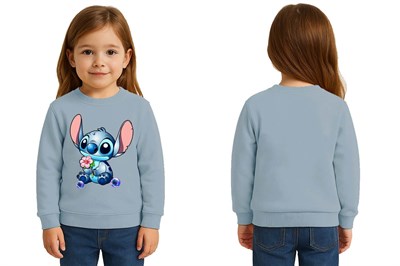 Unisex Stitch Baskılı Çocuk Swaetshirt 3 İplik Şardonlu