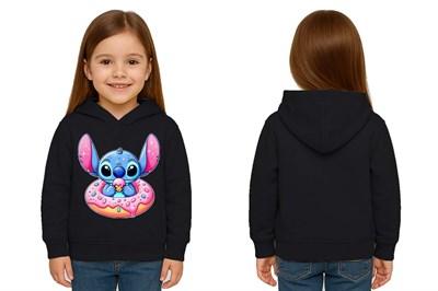 Unisex Stitch Baskılı Çocuk Swaetshirt Baskılı Kapüşonlu 3 İplik Şardonlu