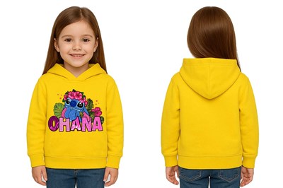 Unisex Stitch Baskılı Çocuk Swaetshirt Baskılı Kapüşonlu 3 İplik Şardonlu