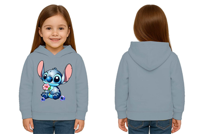 Unisex Stitch Baskılı Çocuk Swaetshirt Baskılı Kapüşonlu 3 İplik Şardonlu